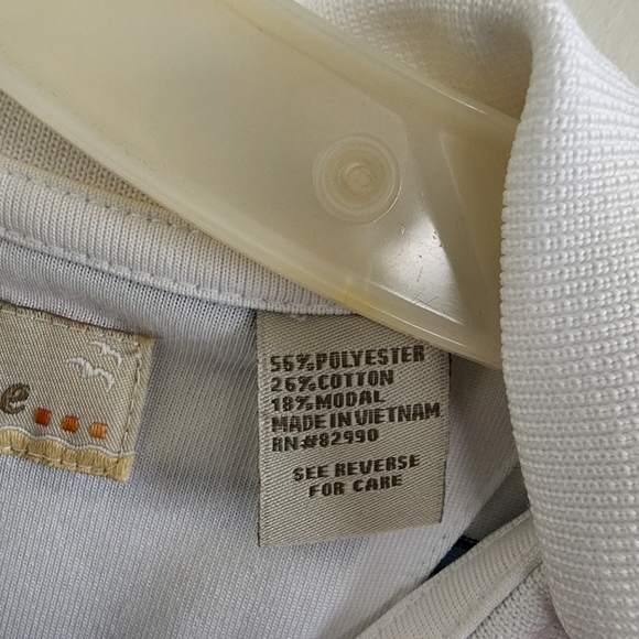 Men's White With Blue Stripes Button Polo Shirt Size L - Picture 6 of 6